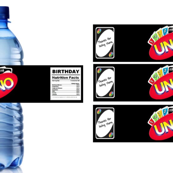 1st Birthday Party Water Bottle Labels, Card Game Design, 8.5 x 2 inches, 12pcs - Picture 5 of 6